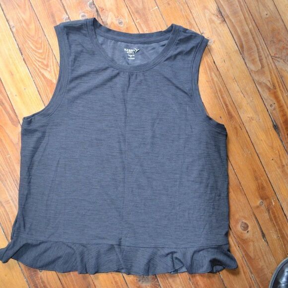 𝅺OLD Navy Active wear tank crop top camisole woven bottom sleeveless grey Small - Picture 4 of 10